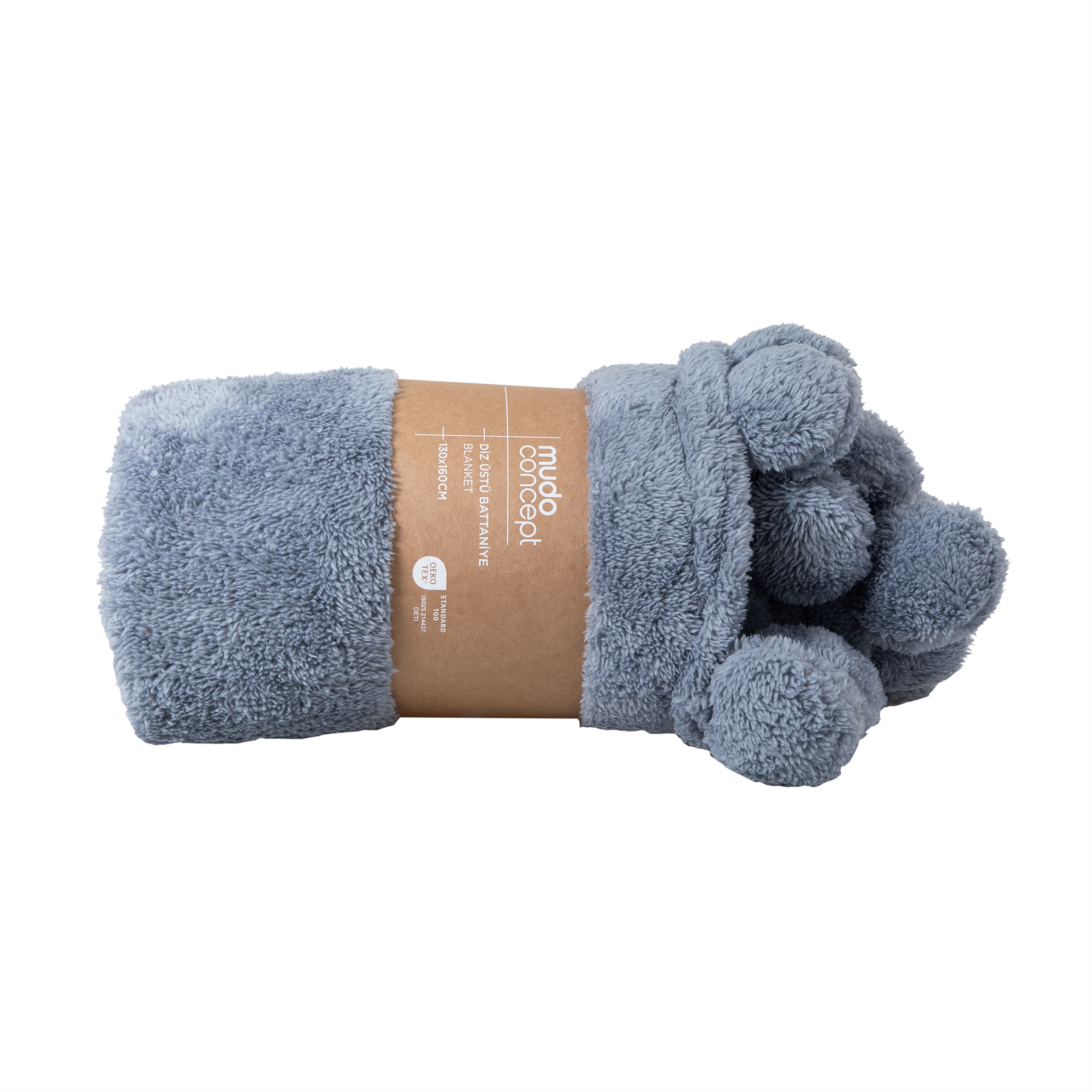 PONPONLU DİZ ÜSTÜ BATTANİYE GRİ 130X160