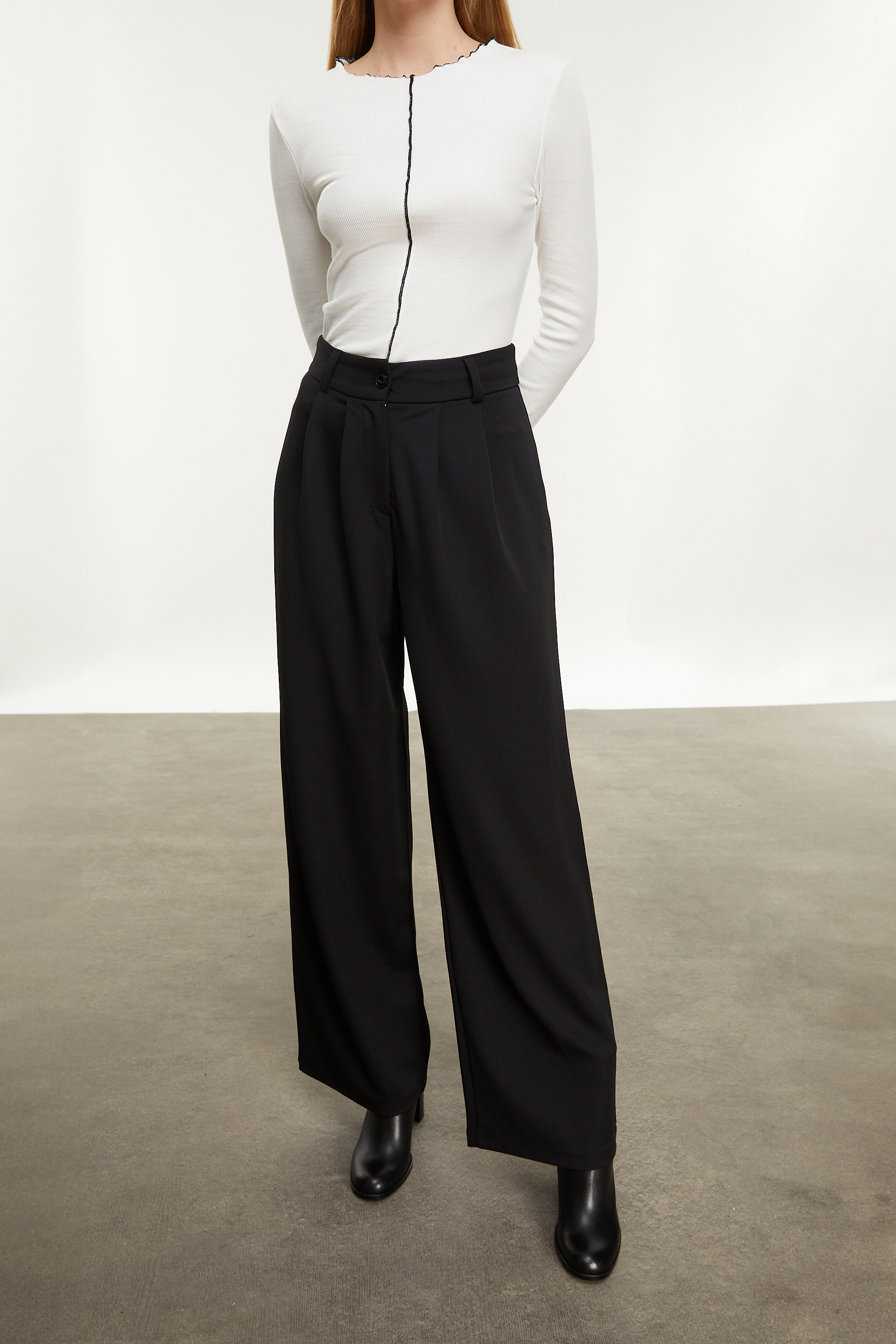 PENS DETAYLI WIDE LEG KLASİK PANTOLON