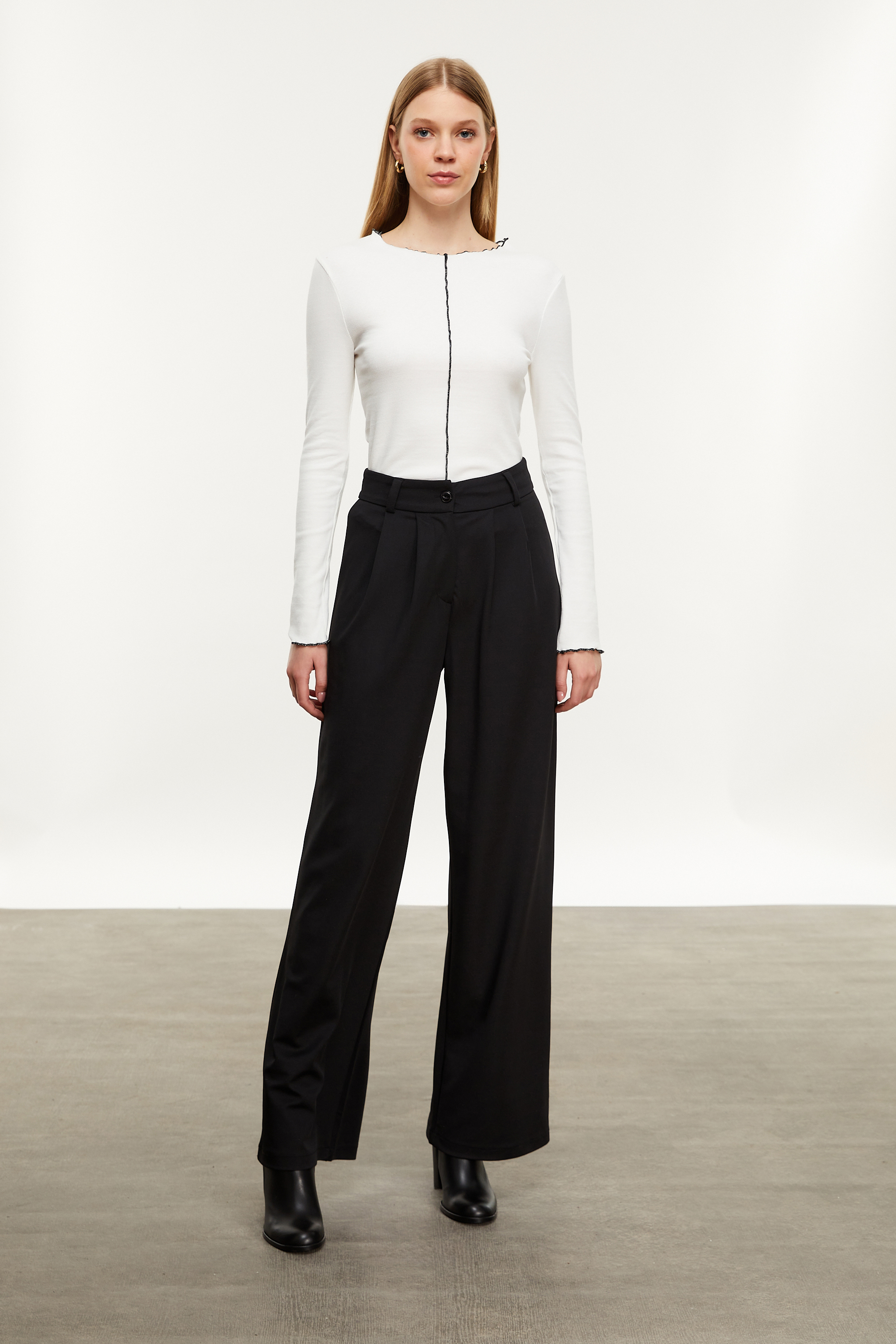 PENS DETAYLI WIDE LEG KLASİK PANTOLON