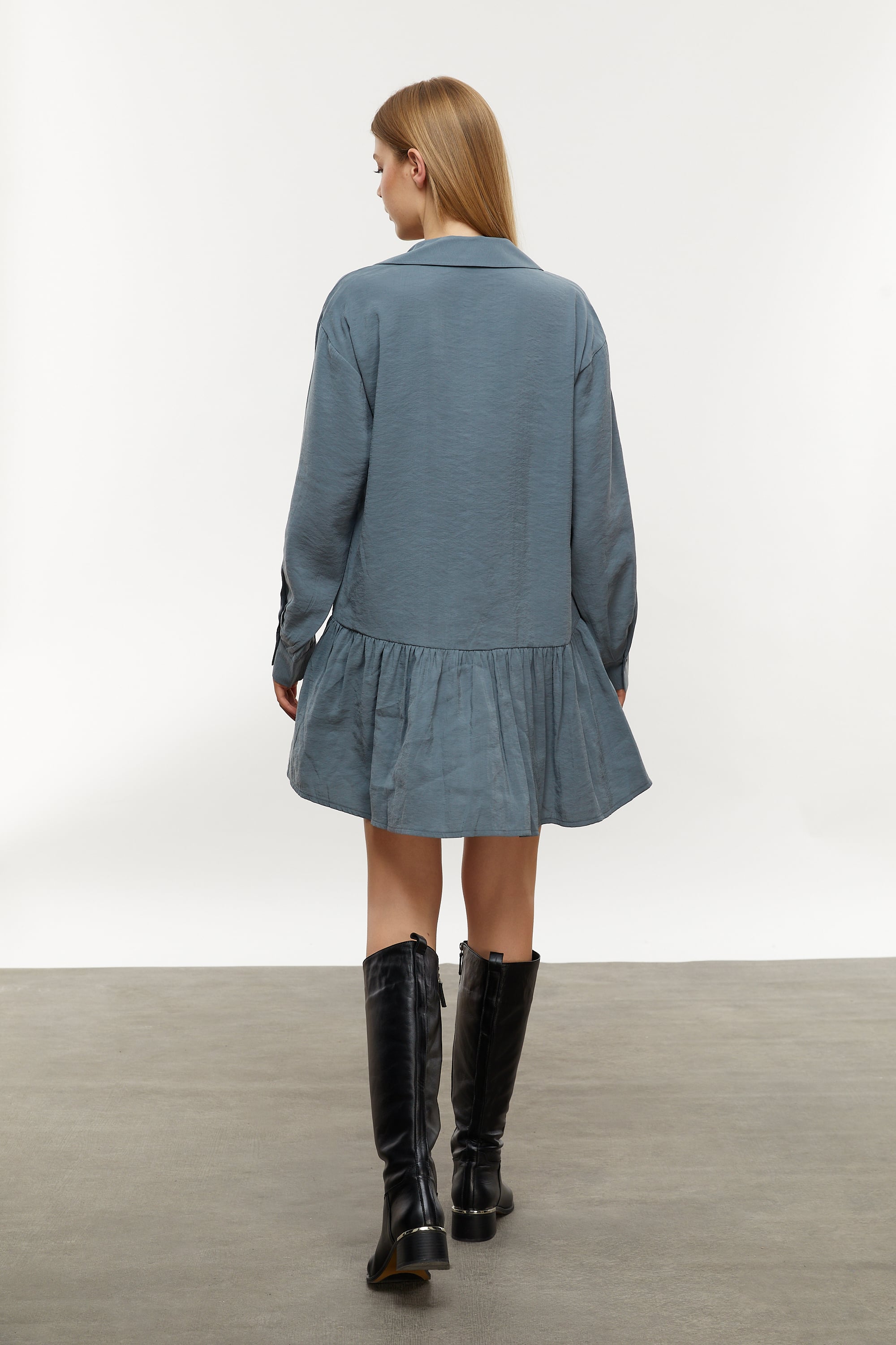 MODAL KARIŞIMLI MİNİ GÖMLEK ELBİSE