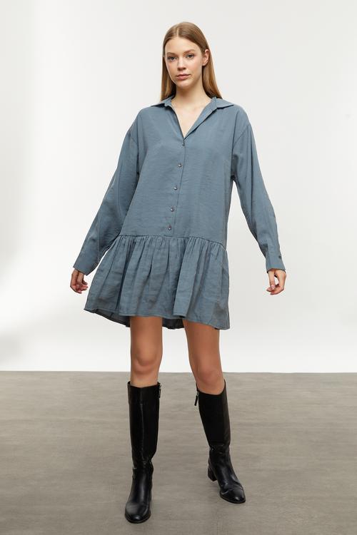  MODAL KARIŞIMLI MİNİ GÖMLEK ELBİSE