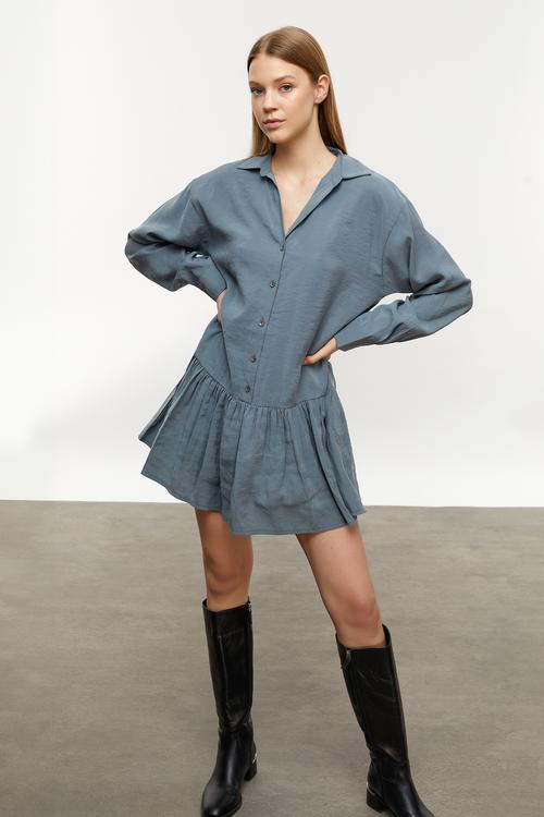  MODAL KARIŞIMLI MİNİ GÖMLEK ELBİSE