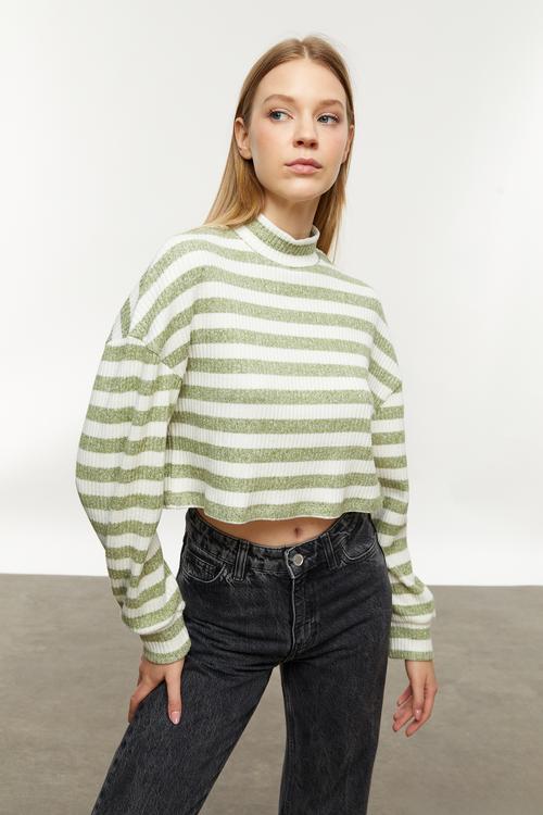  ÇİZGİLİ DİK YAKA SWEATSHIRT