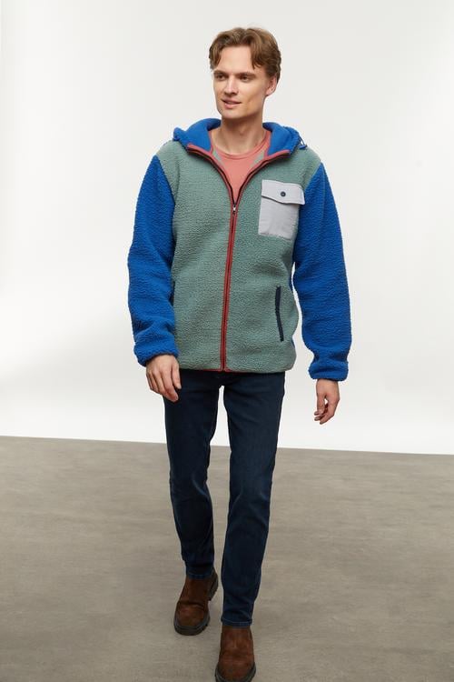  RENK BLOKLU FERMUARLI POLAR SWEATSHIRT