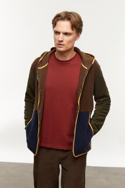  RENK BLOKLU KAPÜŞONLU POLAR SWEATSHIRT