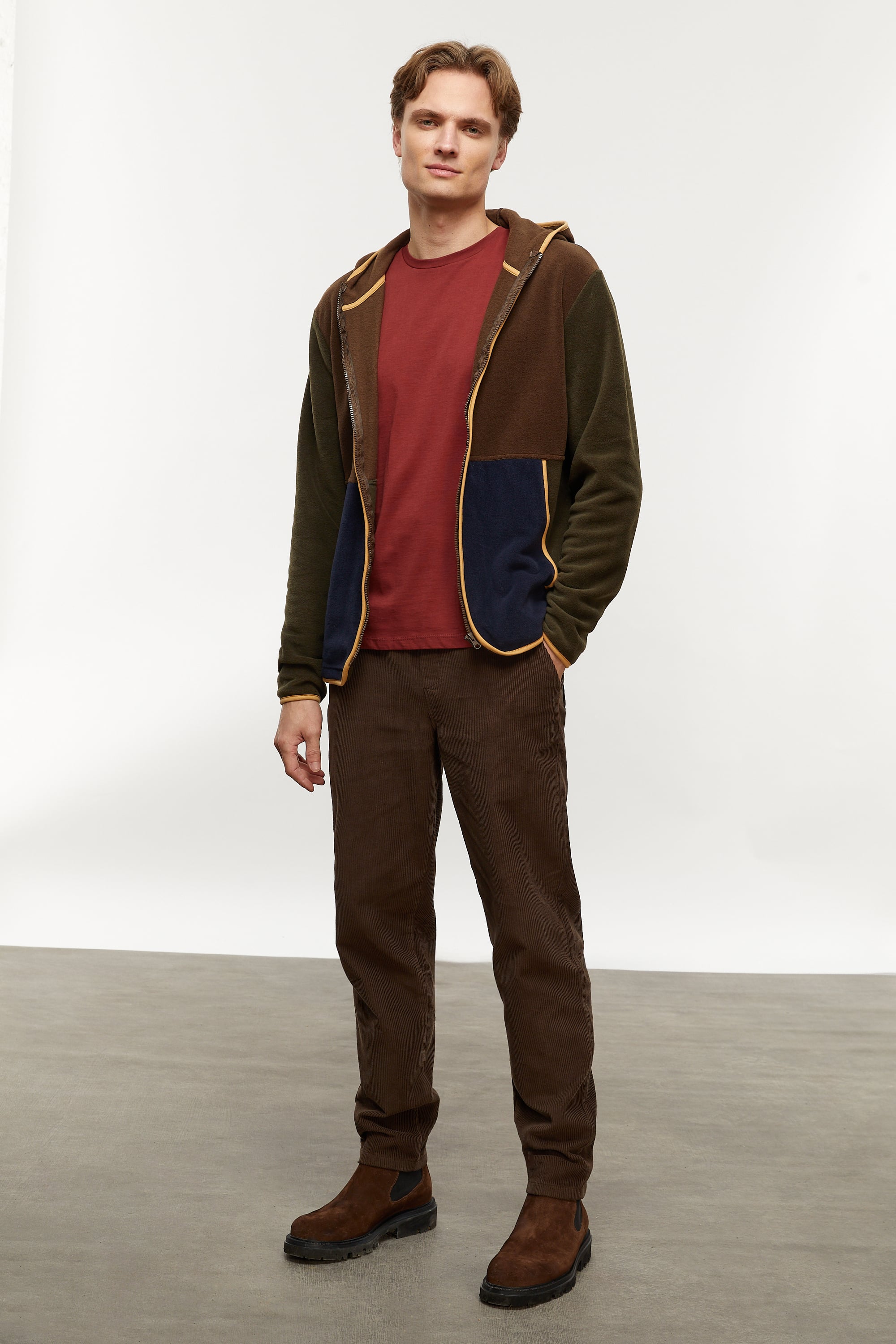 RENK BLOKLU KAPÜŞONLU POLAR SWEATSHIRT