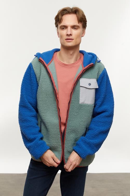  RENK BLOKLU FERMUARLI POLAR SWEATSHIRT