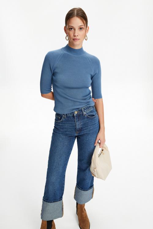  FİTİLLİ DİK YAKA TRİKO KAZAK