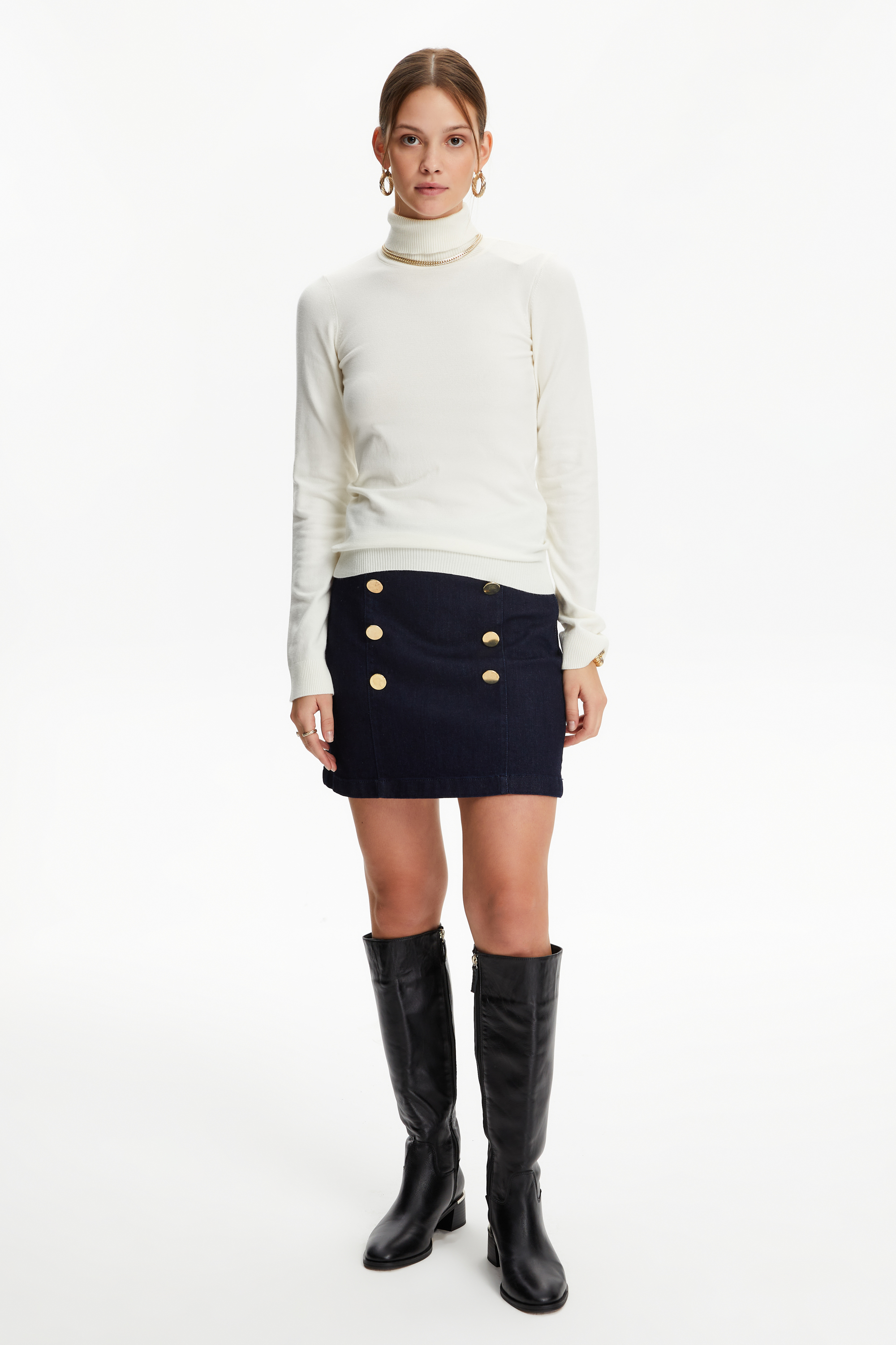 DÜĞMELİ MİNİ JEAN ETEK