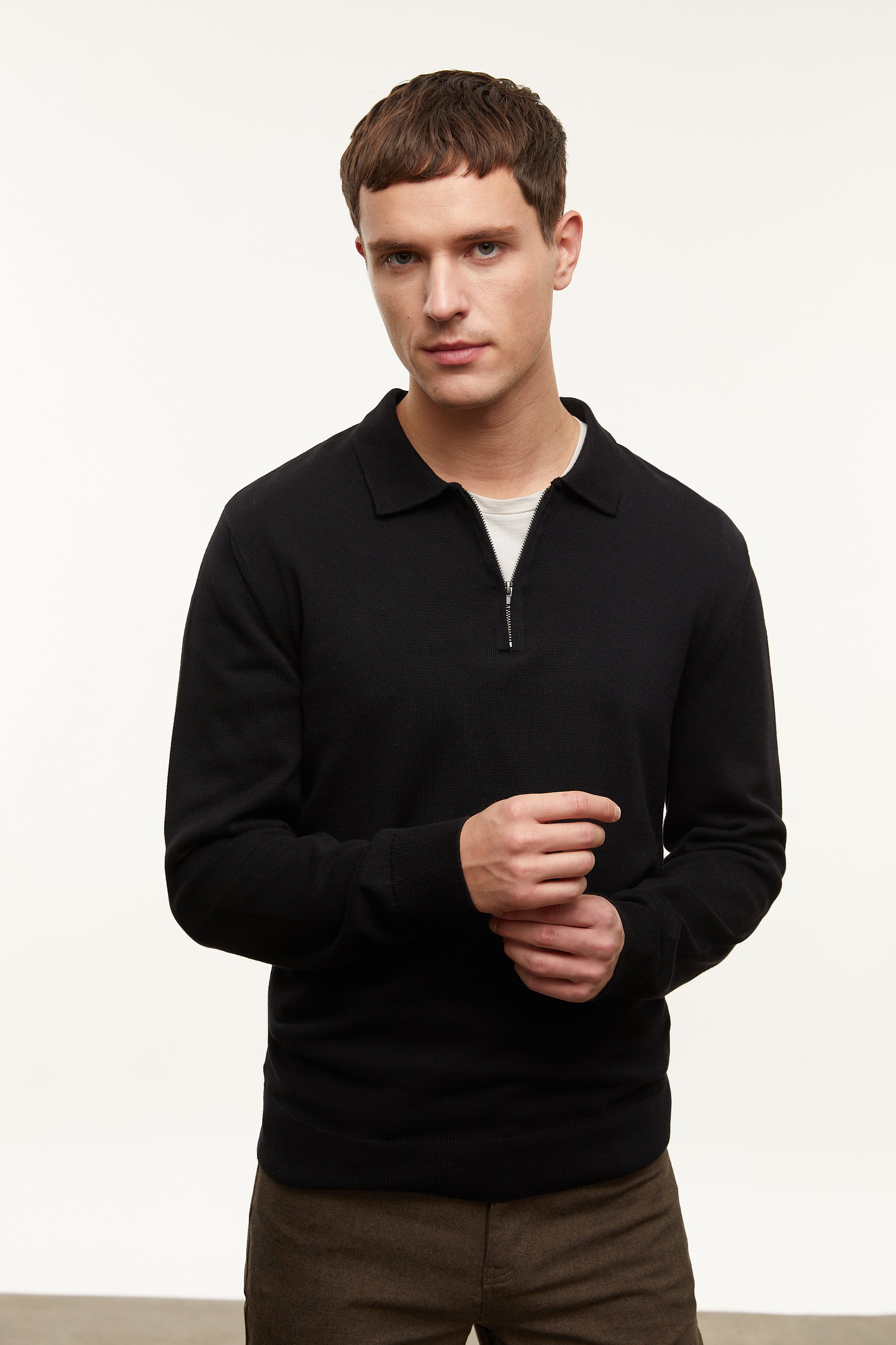 YARIM FERMUARLI POLO YAKA TRİKO KAZAK