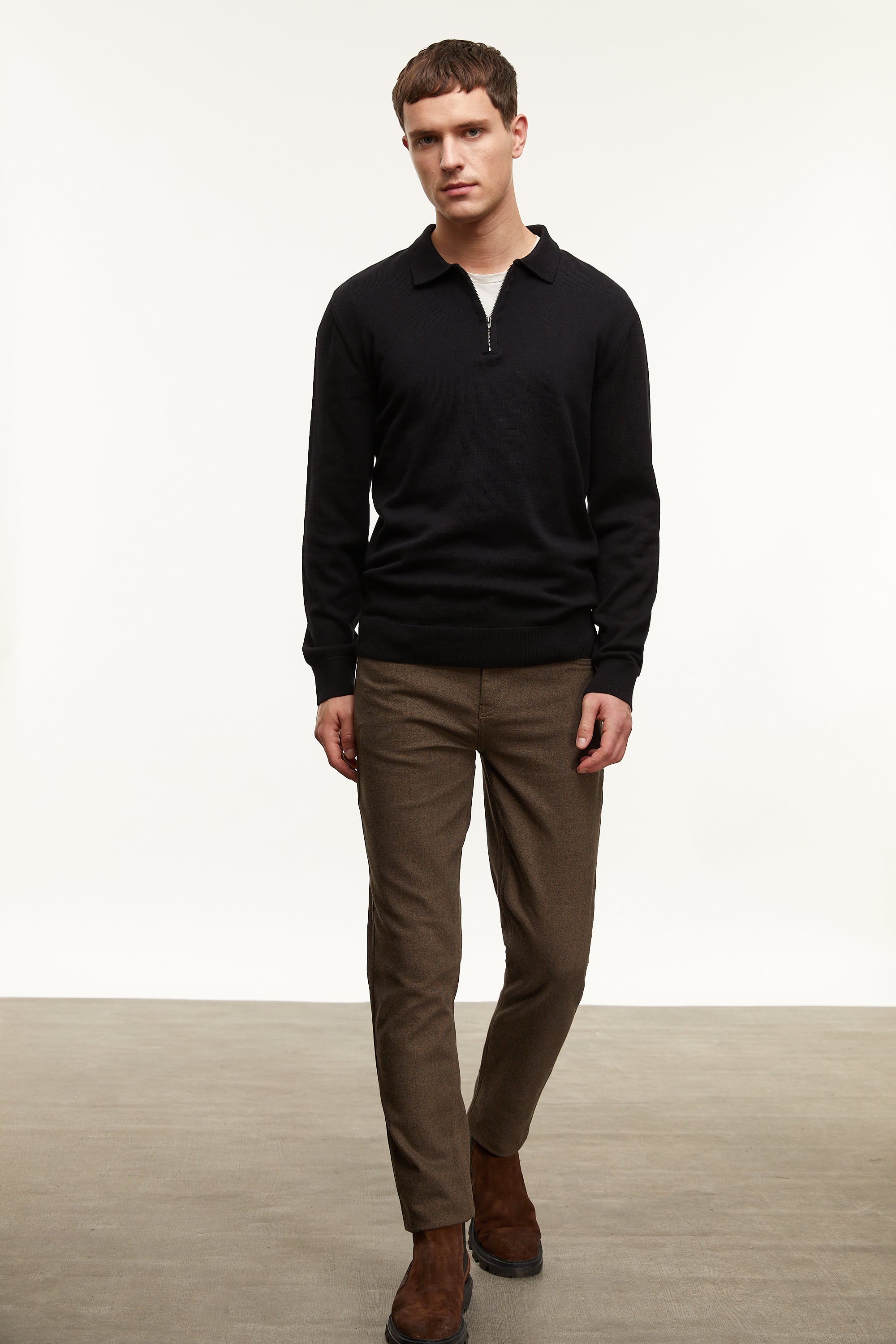 YARIM FERMUARLI POLO YAKA TRİKO KAZAK