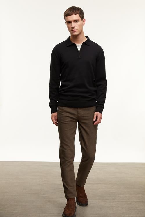  YARIM FERMUARLI POLO YAKA TRİKO KAZAK