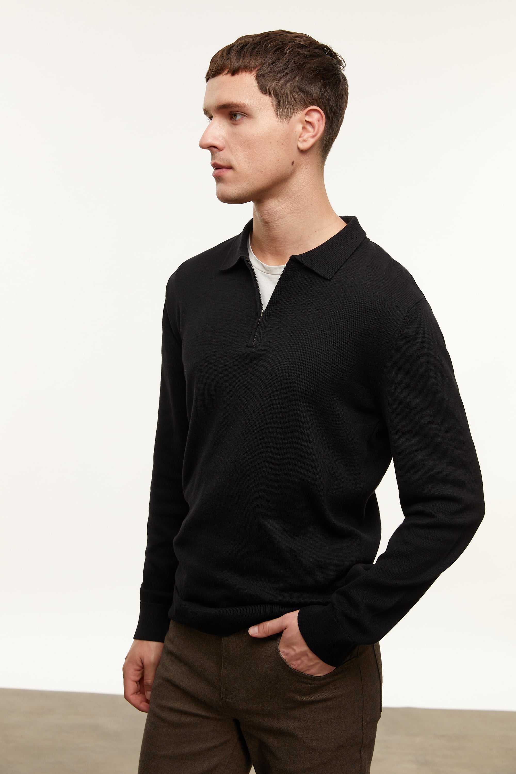 YARIM FERMUARLI POLO YAKA TRİKO KAZAK