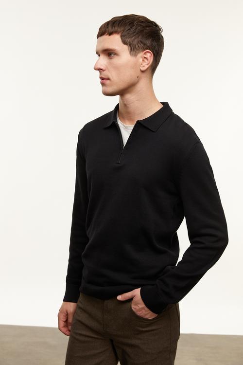  YARIM FERMUARLI POLO YAKA TRİKO KAZAK