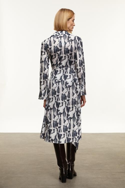 DESENLİ MİDİ ASİMETRİK ELBİSE