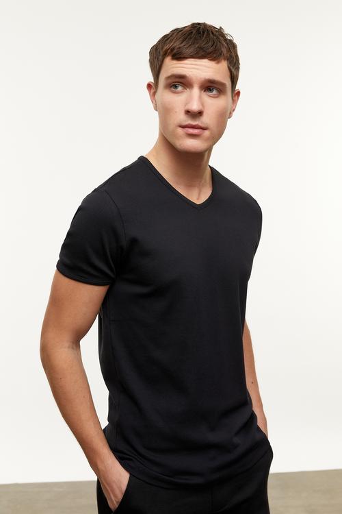  V YAKA KISA KOLLU T-SHIRT