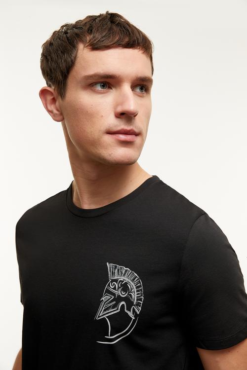  BASKILI KISA KOLLU T-SHIRT