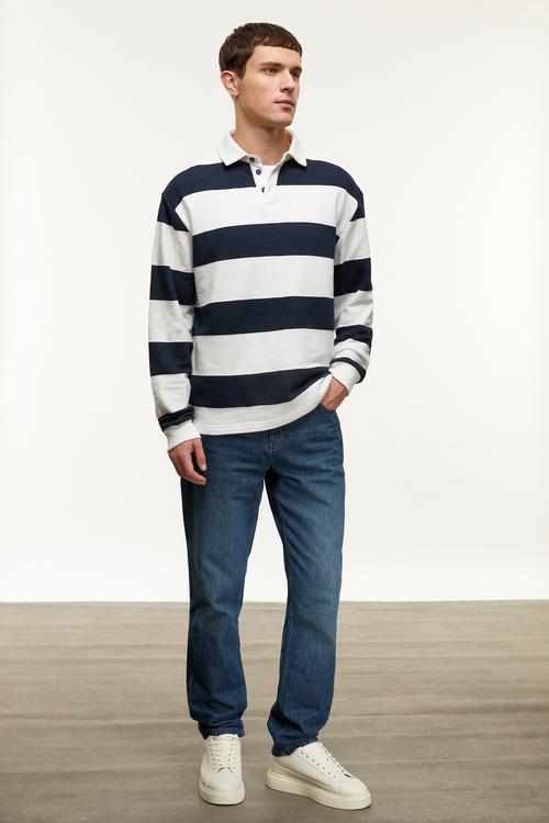  ÇİZGİLİ POLO YAKA SWEATSHIRT