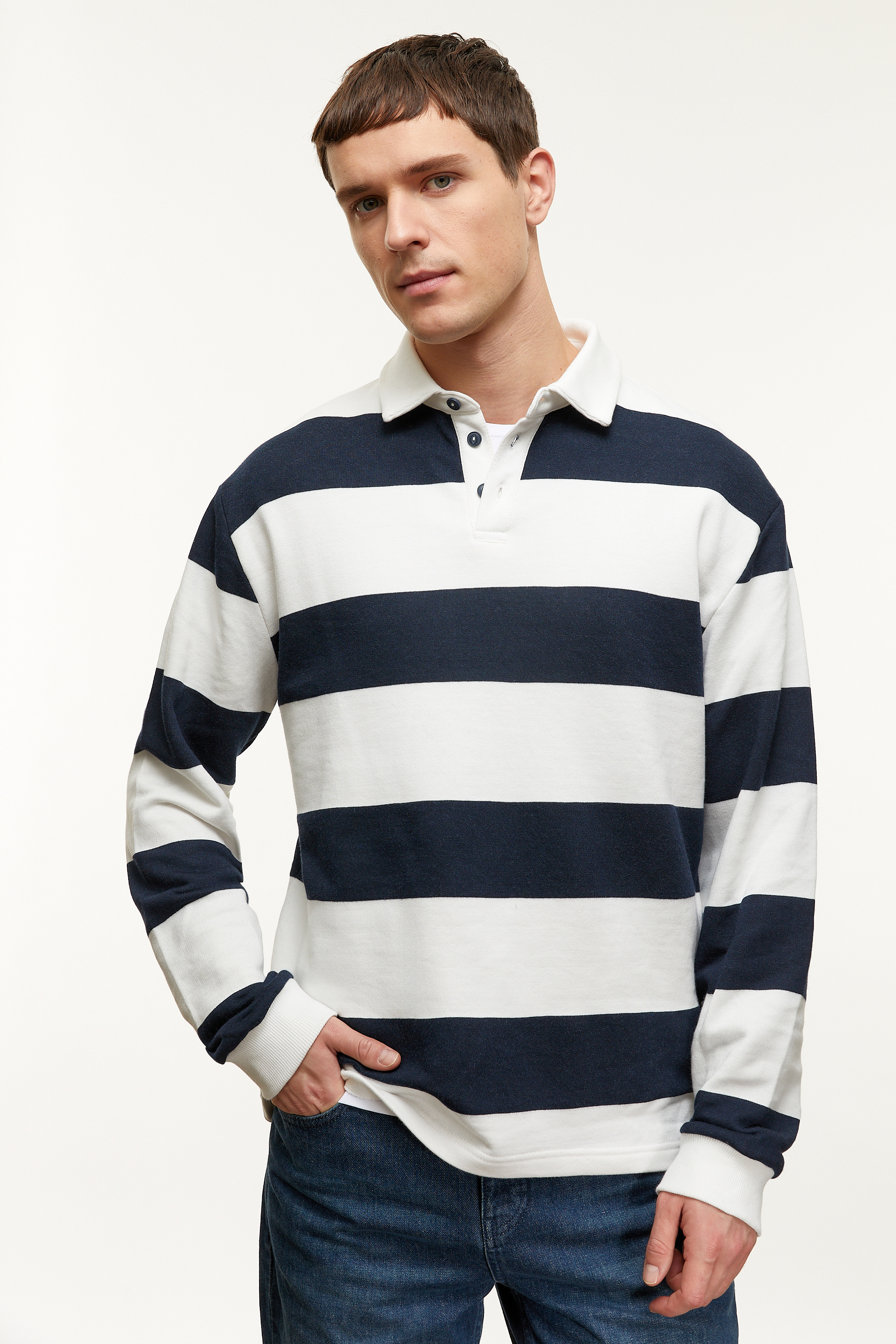 ÇİZGİLİ POLO YAKA SWEATSHIRT
