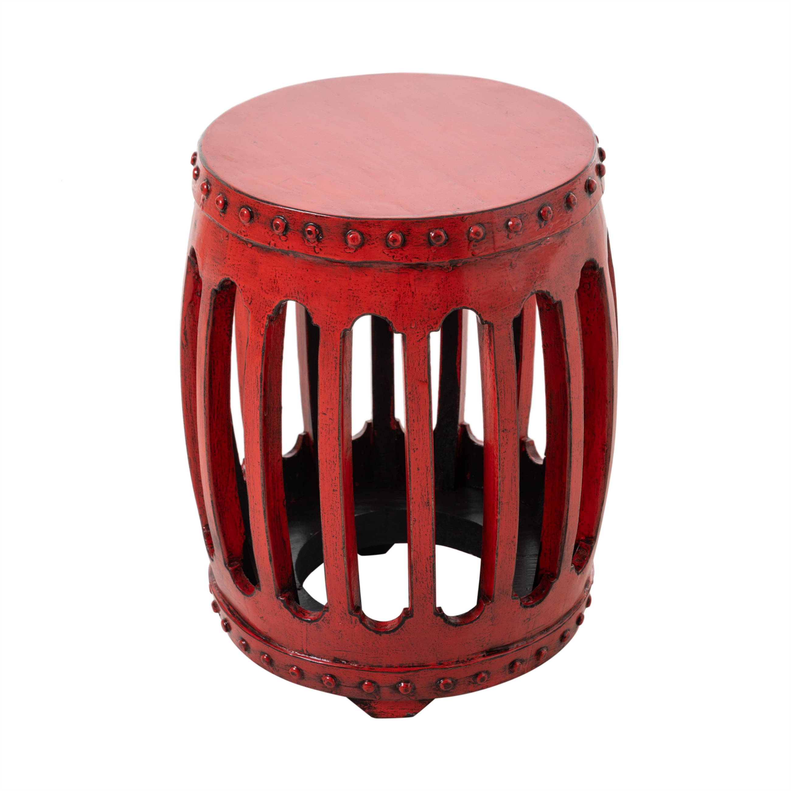 HUAN ESKİTME AHŞAP TABURE KIRMIZI