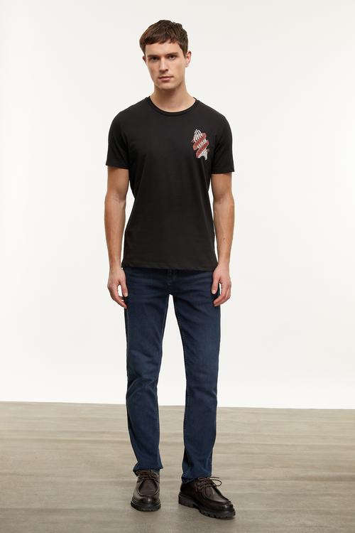  BASKILI KISA KOLLU T-SHIRT