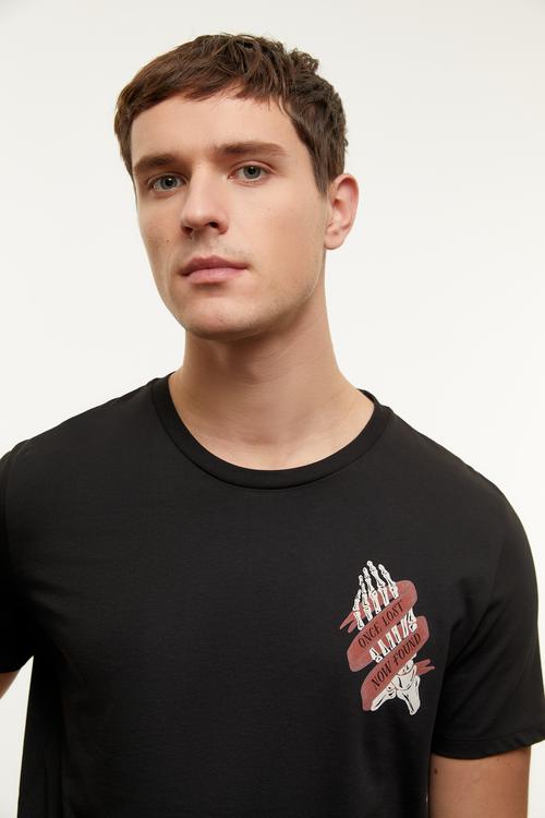  BASKILI KISA KOLLU T-SHIRT