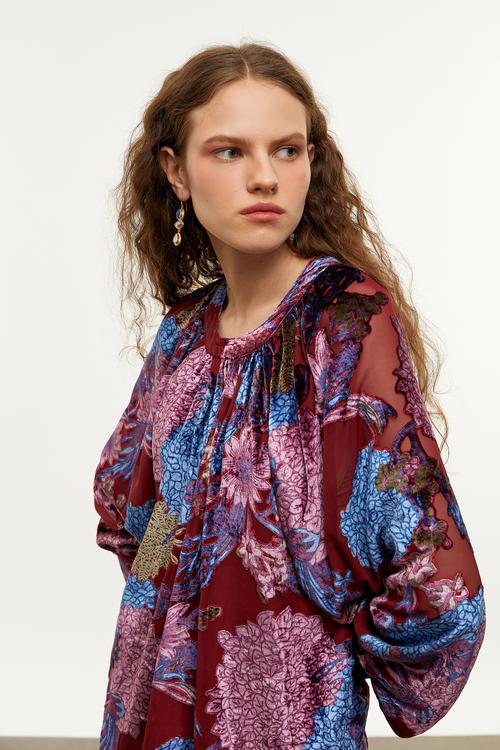 ÇİÇEK DESENLİ MİNİ KLOŞ ELBİSE