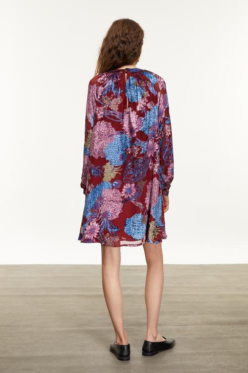 ÇİÇEK DESENLİ MİNİ KLOŞ ELBİSE