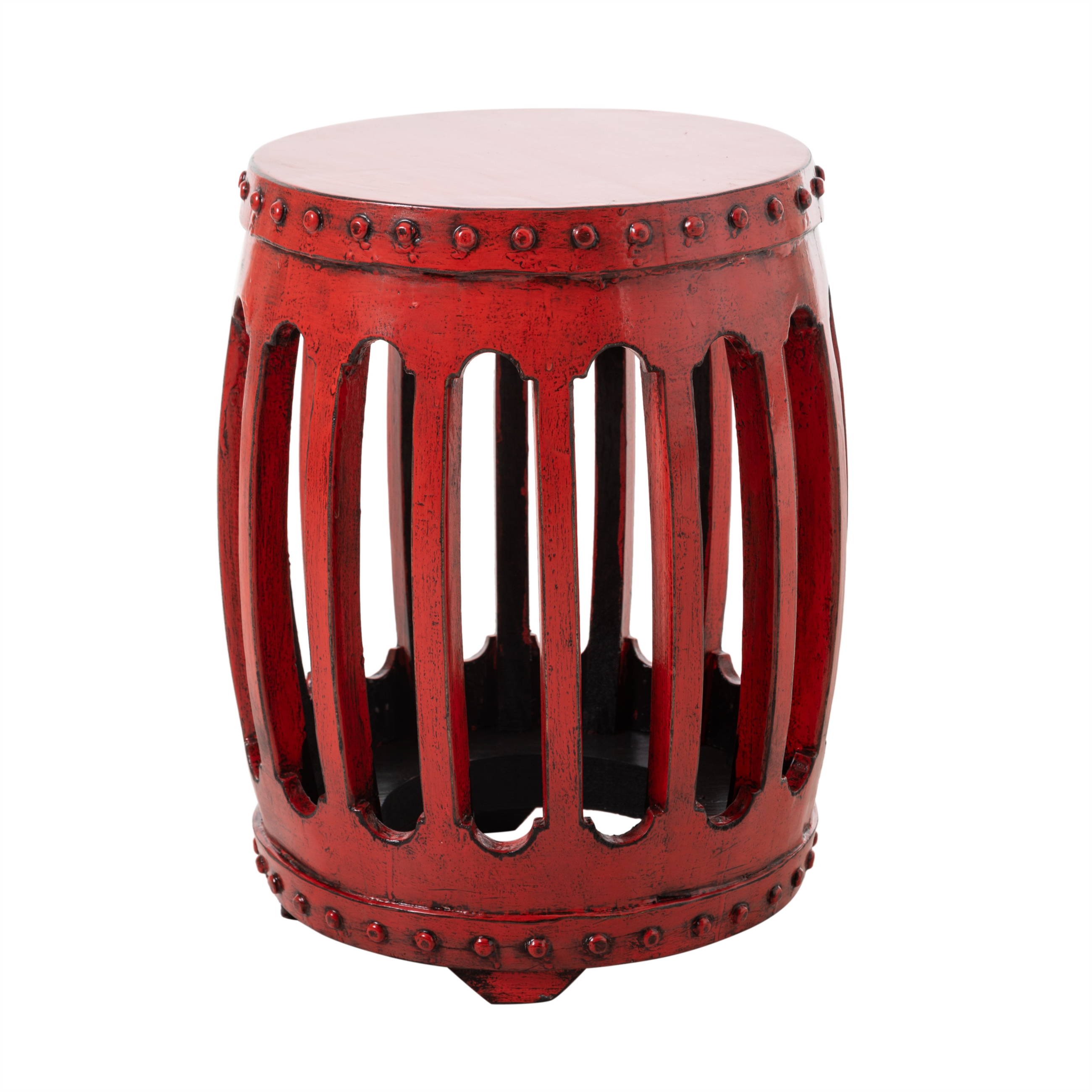 HUAN ESKİTME AHŞAP TABURE KIRMIZI