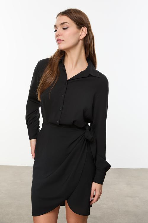  UZUN KOLLU KRUVAZE MİNİ GÖMLEK ELBİSE