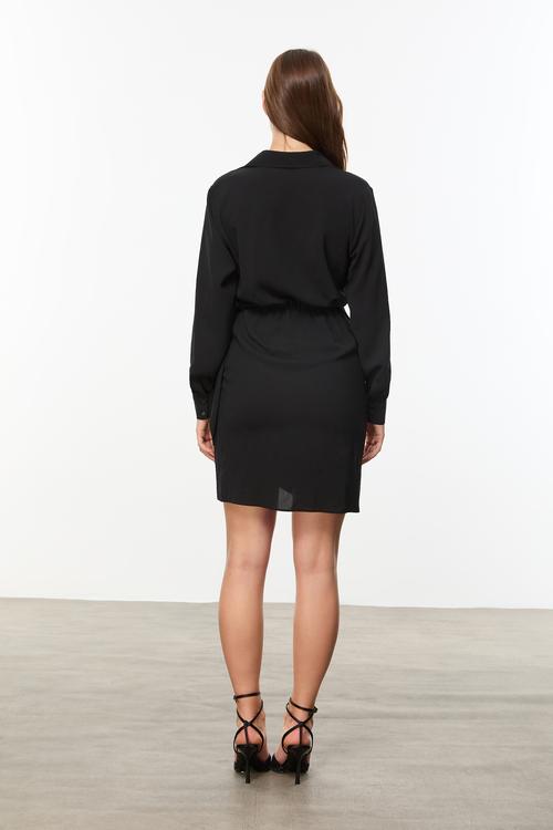  UZUN KOLLU KRUVAZE MİNİ GÖMLEK ELBİSE