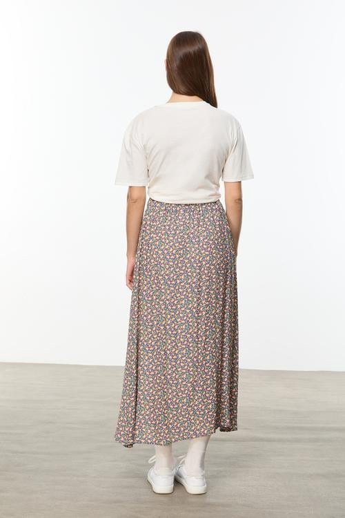  ÇİÇEK DESENLİ YIRTMAÇLI UZUN ETEK