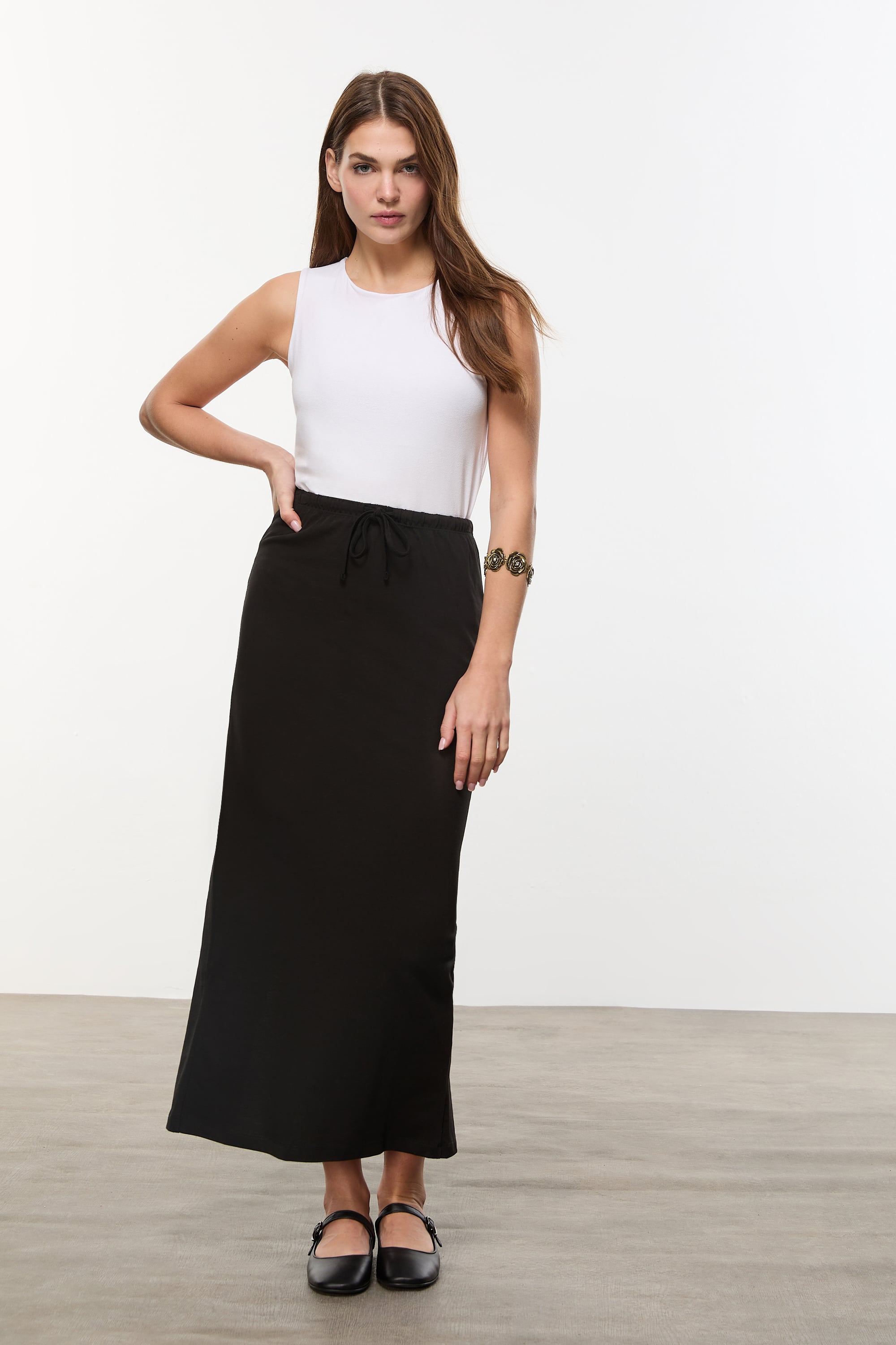 BAĞLAMA DETAYLI ÖRME UZUN ETEK