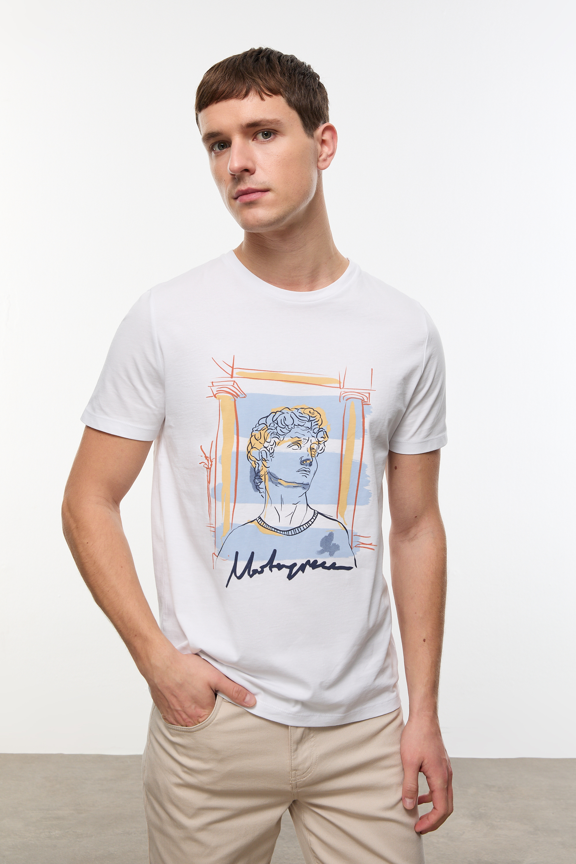 BASKILI BİSİKLET YAKA KISA KOLLU T-SHIRT