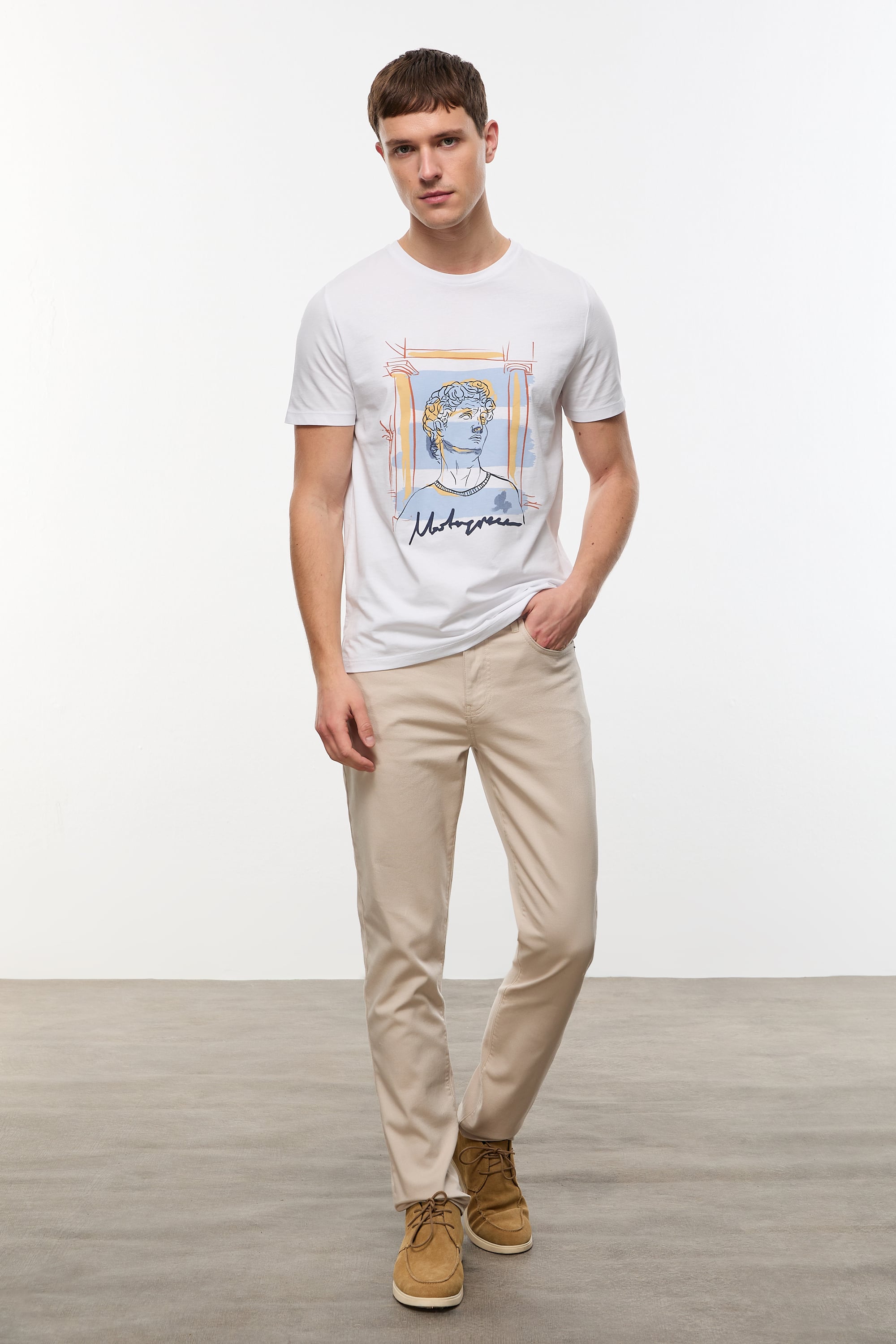 BASKILI BİSİKLET YAKA KISA KOLLU T-SHIRT