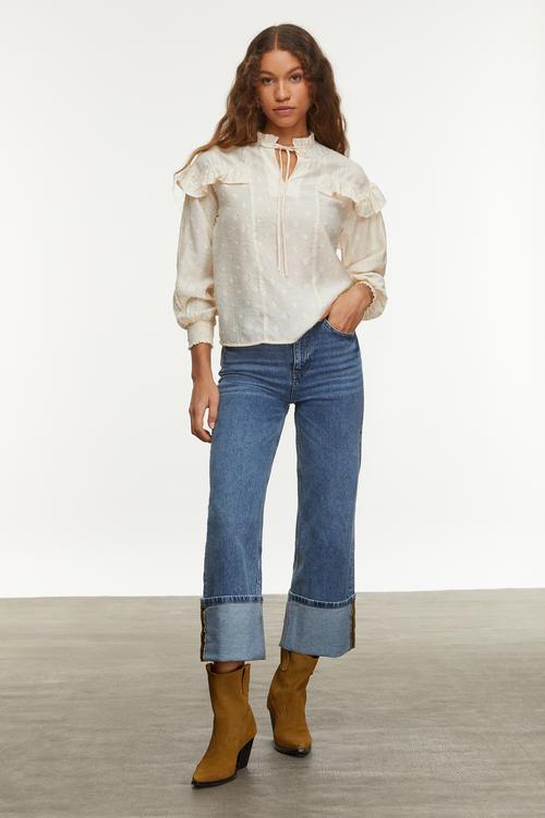  FIRFIR DETAYLI UZUN KOLLU SMART BLUZ