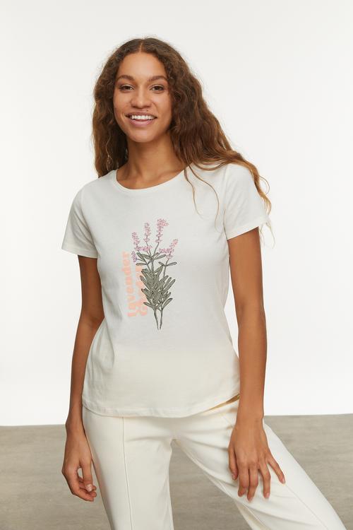  ÇİÇEK BASKILI KISA KOLLU T-SHIRT