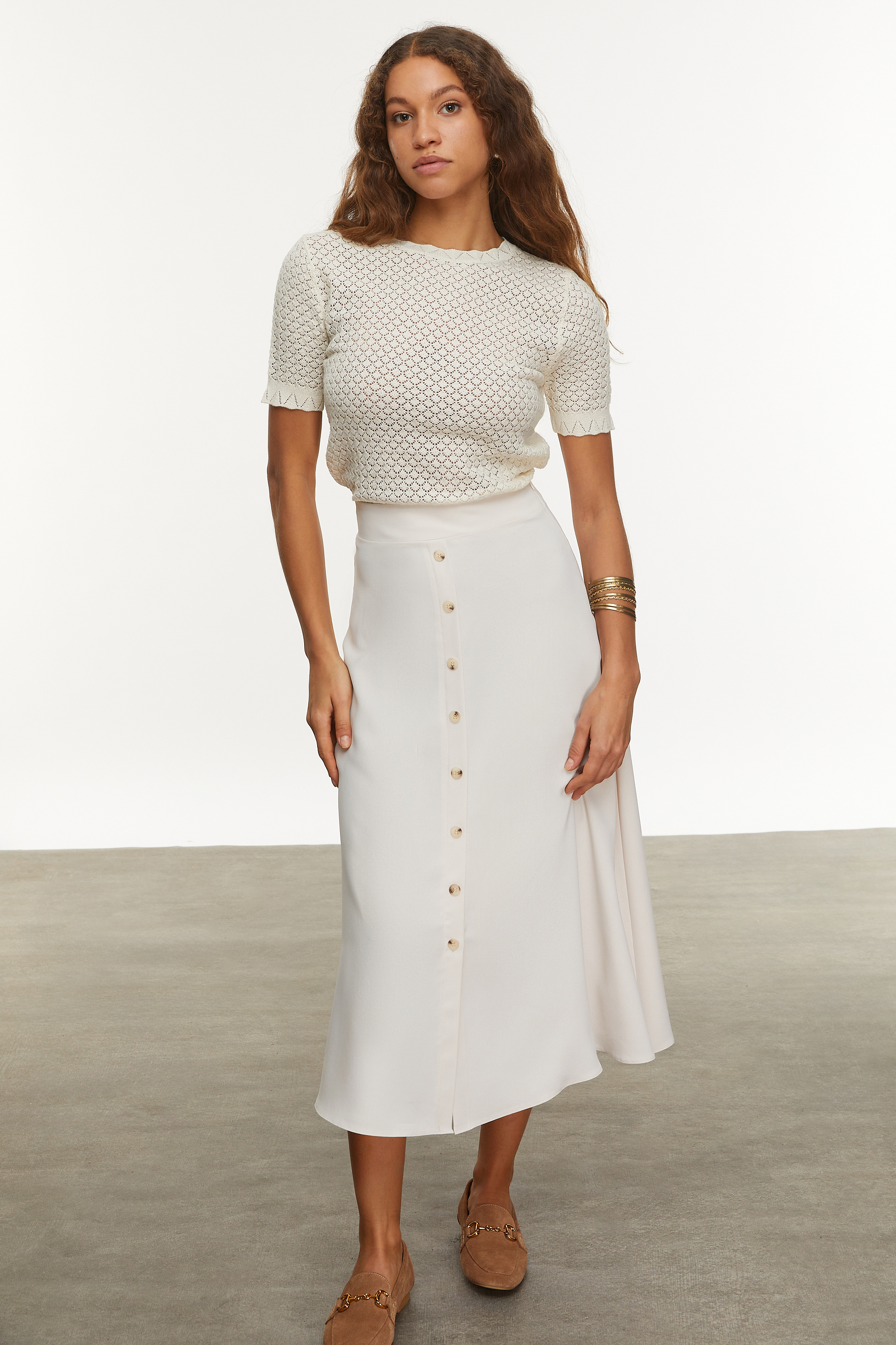 DÜĞMELİ A FORM MİDİ ETEK