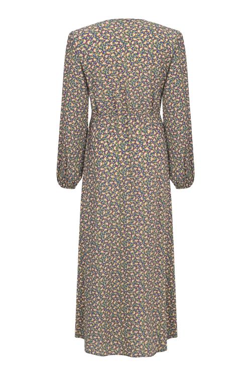  ÇİÇEK DESENLİ KRUVAZE MİDİ ELBİSE