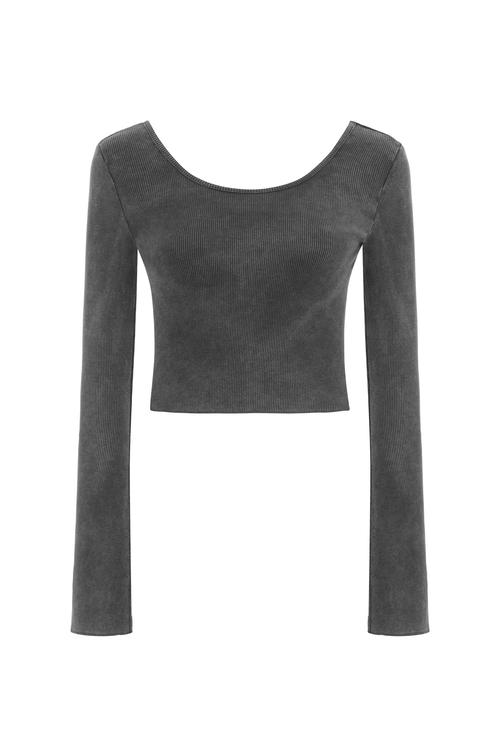  FİTİLLİ AÇIK YAKA UZUN KOLLU T-SHIRT