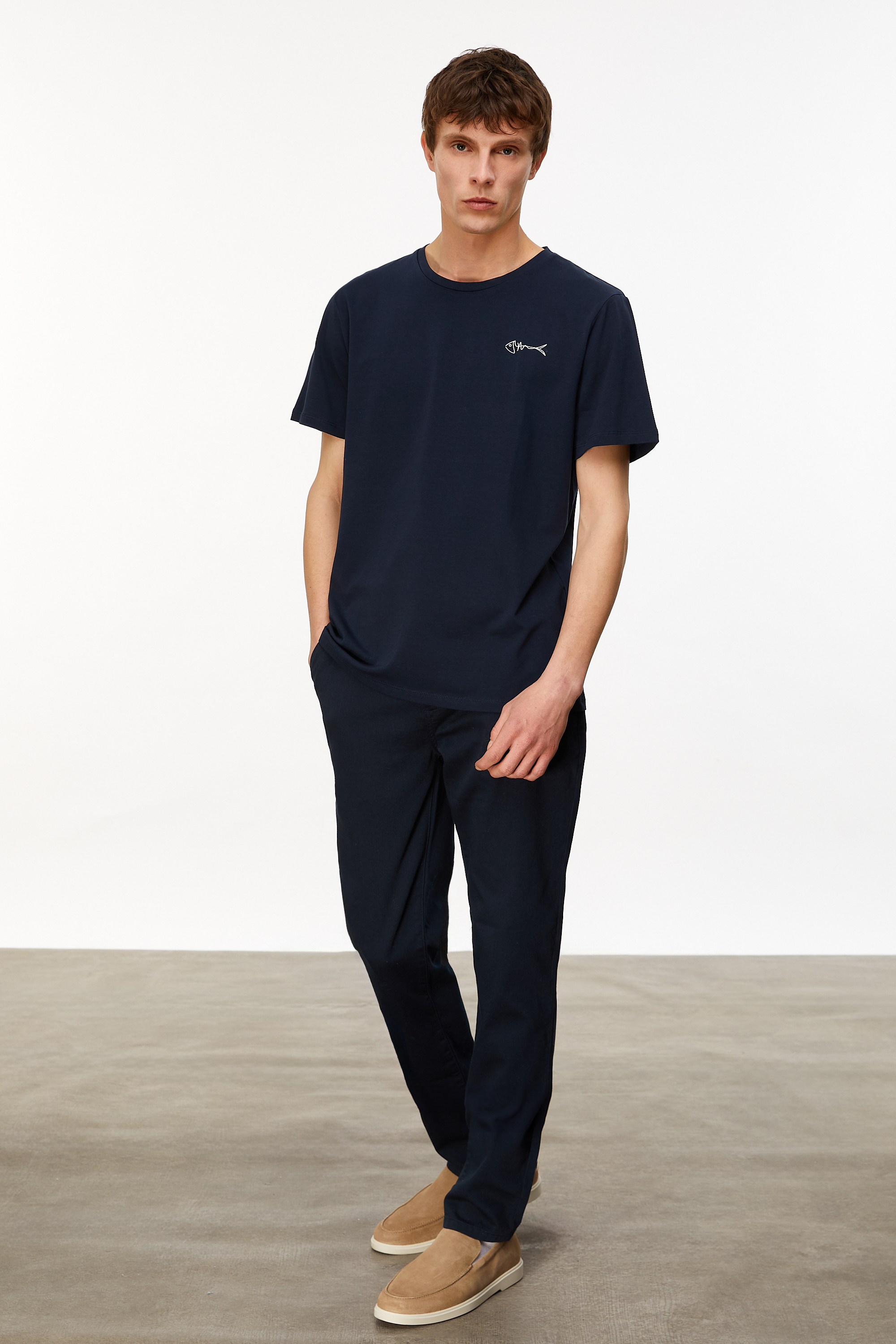 MARİN BASKILI BİSİKLET YAKA KISA KOLLU T-SHIRT