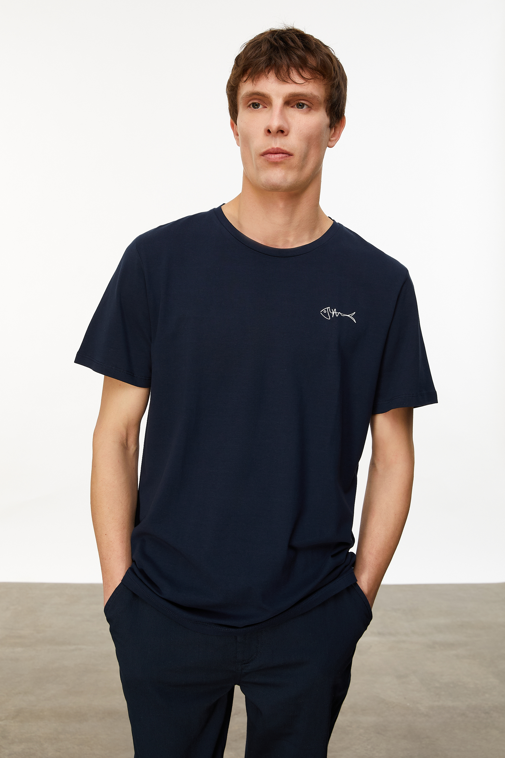 MARİN BASKILI BİSİKLET YAKA KISA KOLLU T-SHIRT