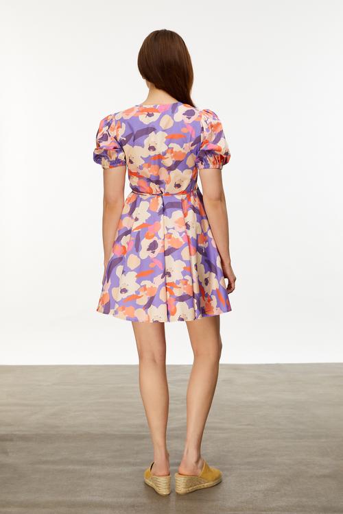  ÇİÇEK DESENLİ MİNİ KRUVAZE ELBİSE