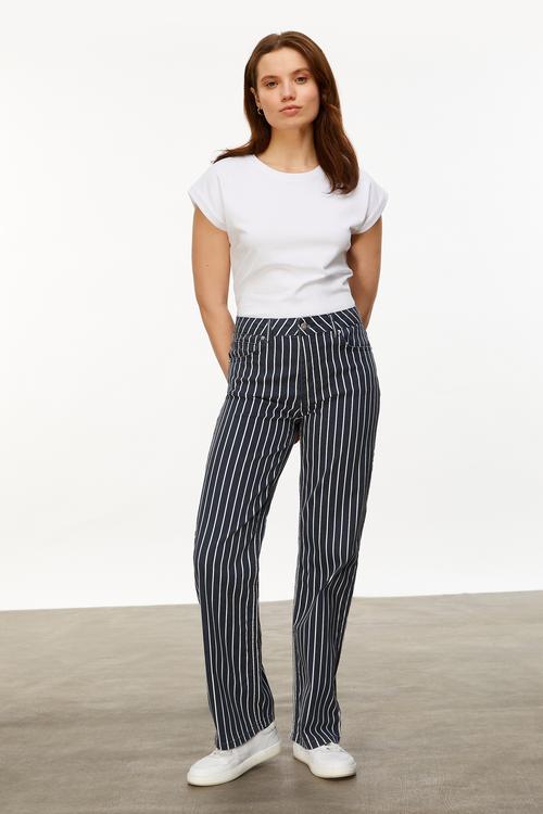  ÇİZGİLİ STRAIGHT FIT JEAN PANTOLON