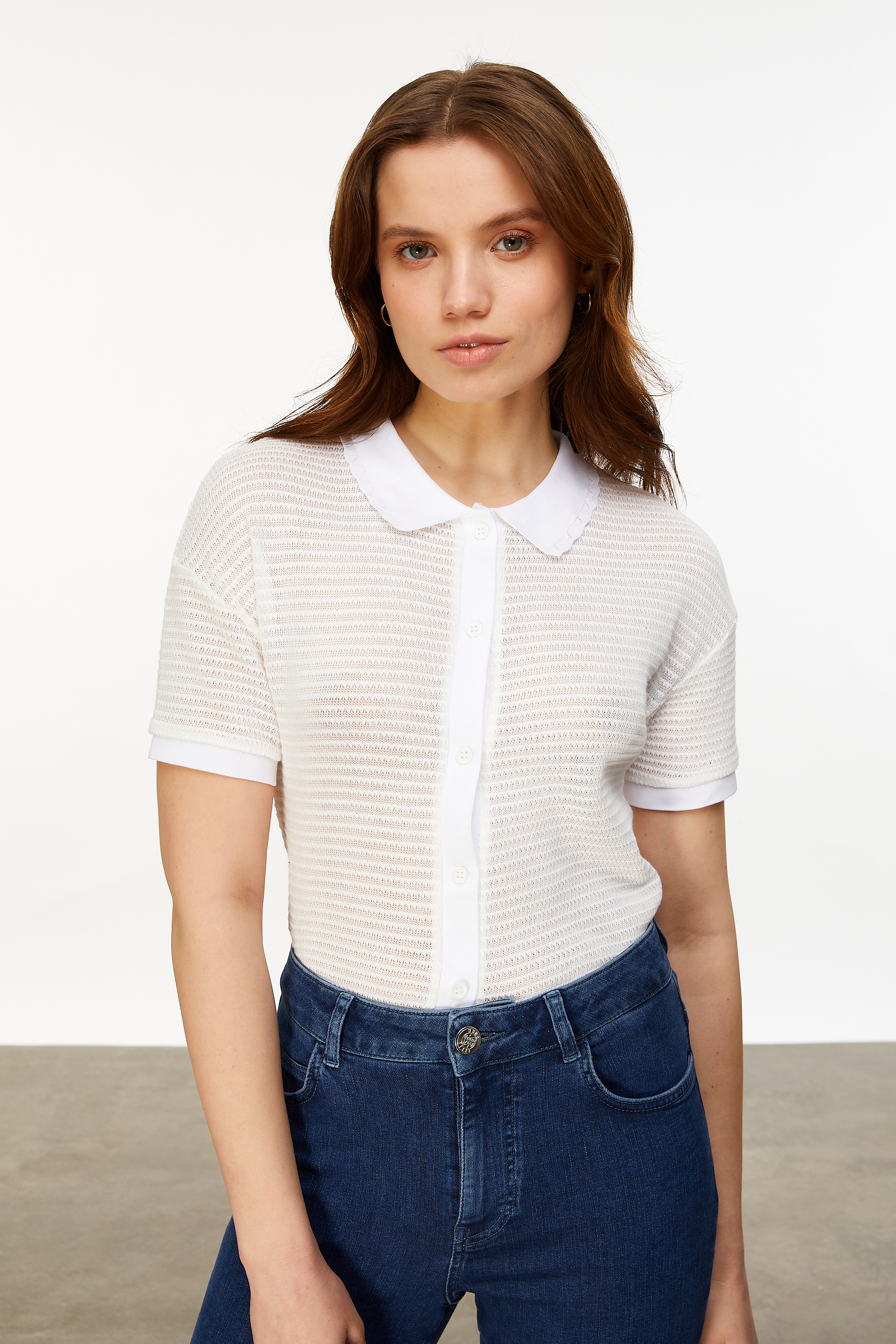 ÇİZGİLİ KISA KOLLU TRİKO BLUZ