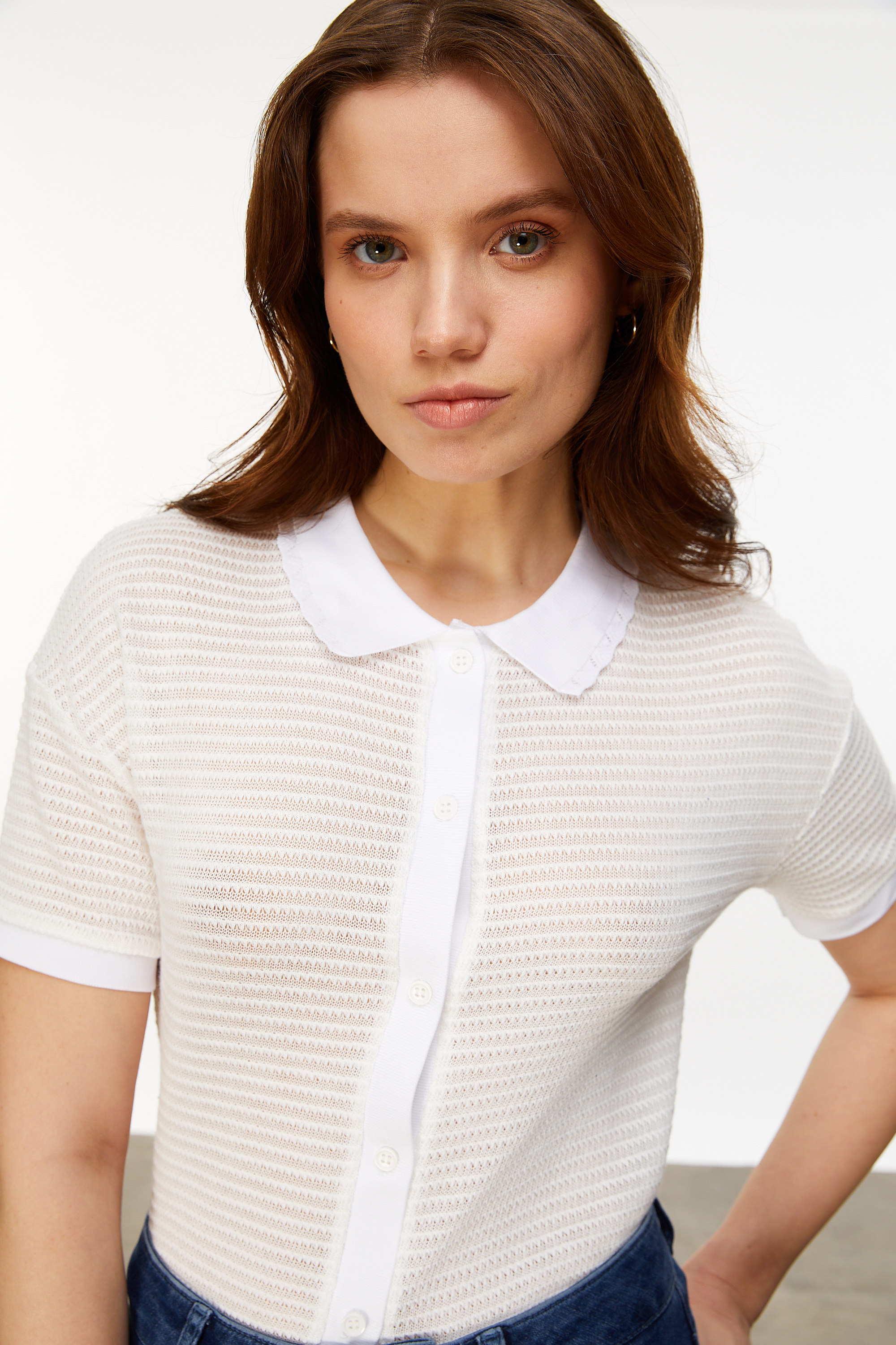 ÇİZGİLİ KISA KOLLU TRİKO BLUZ