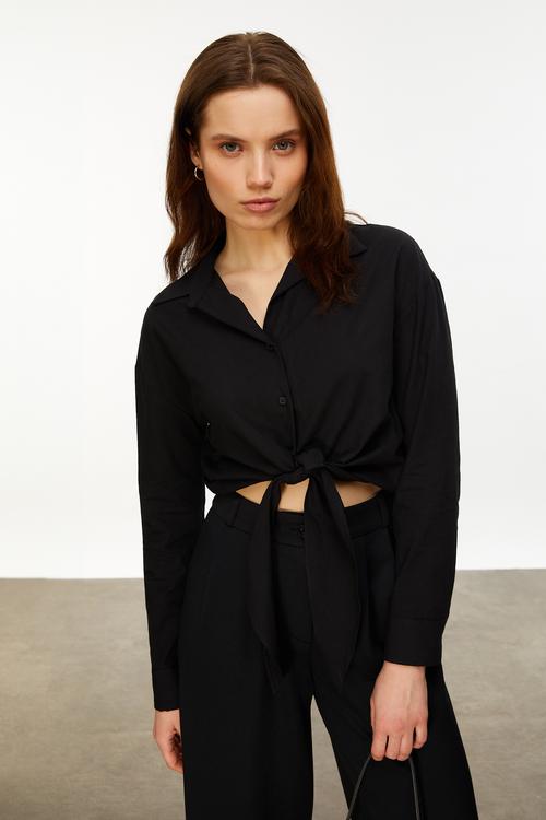  BAĞLAMA DETAYLI RAHAT KESİM GÖMLEK