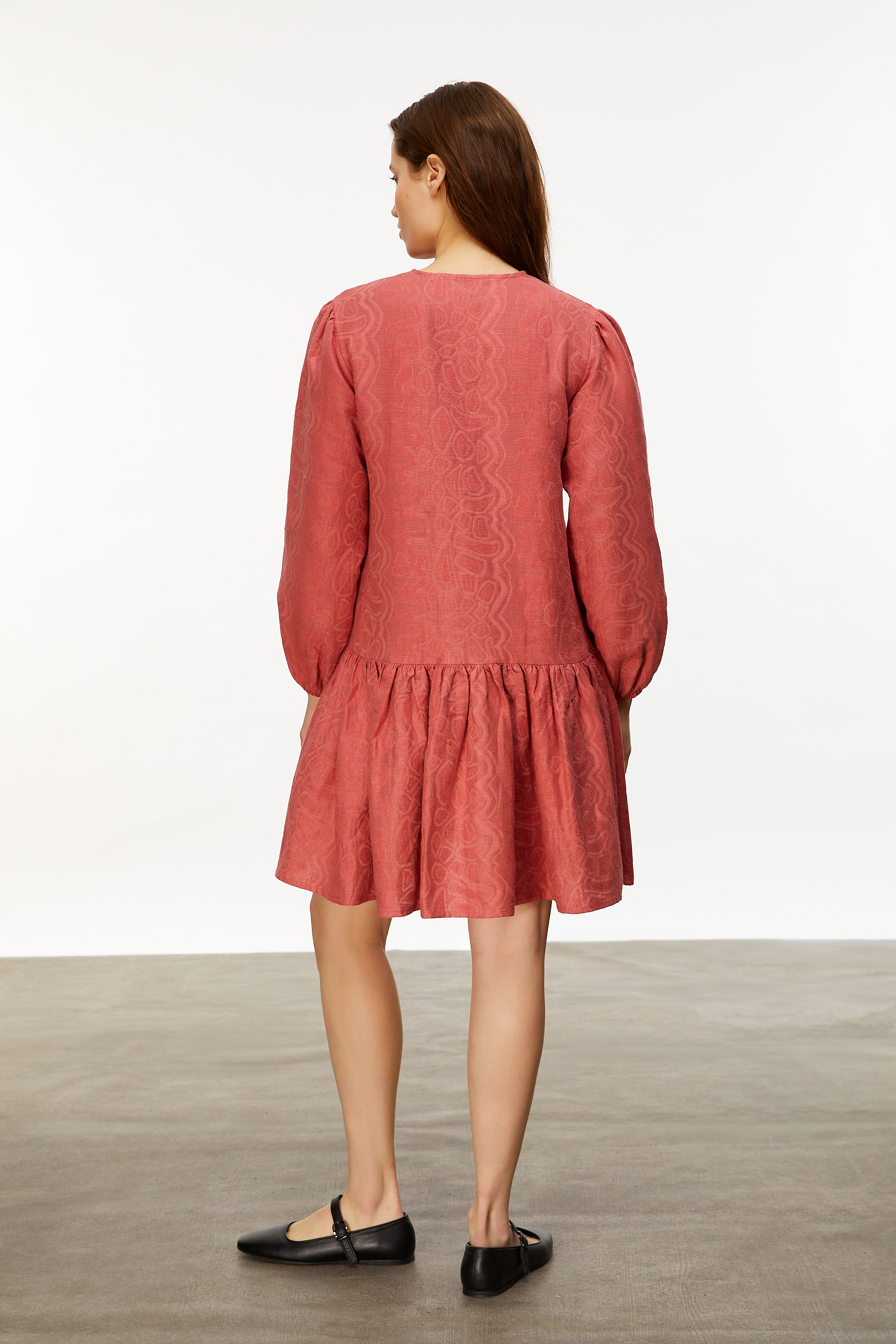 KETEN KARIŞIMLI MİNİ KLOŞ ELBİSE