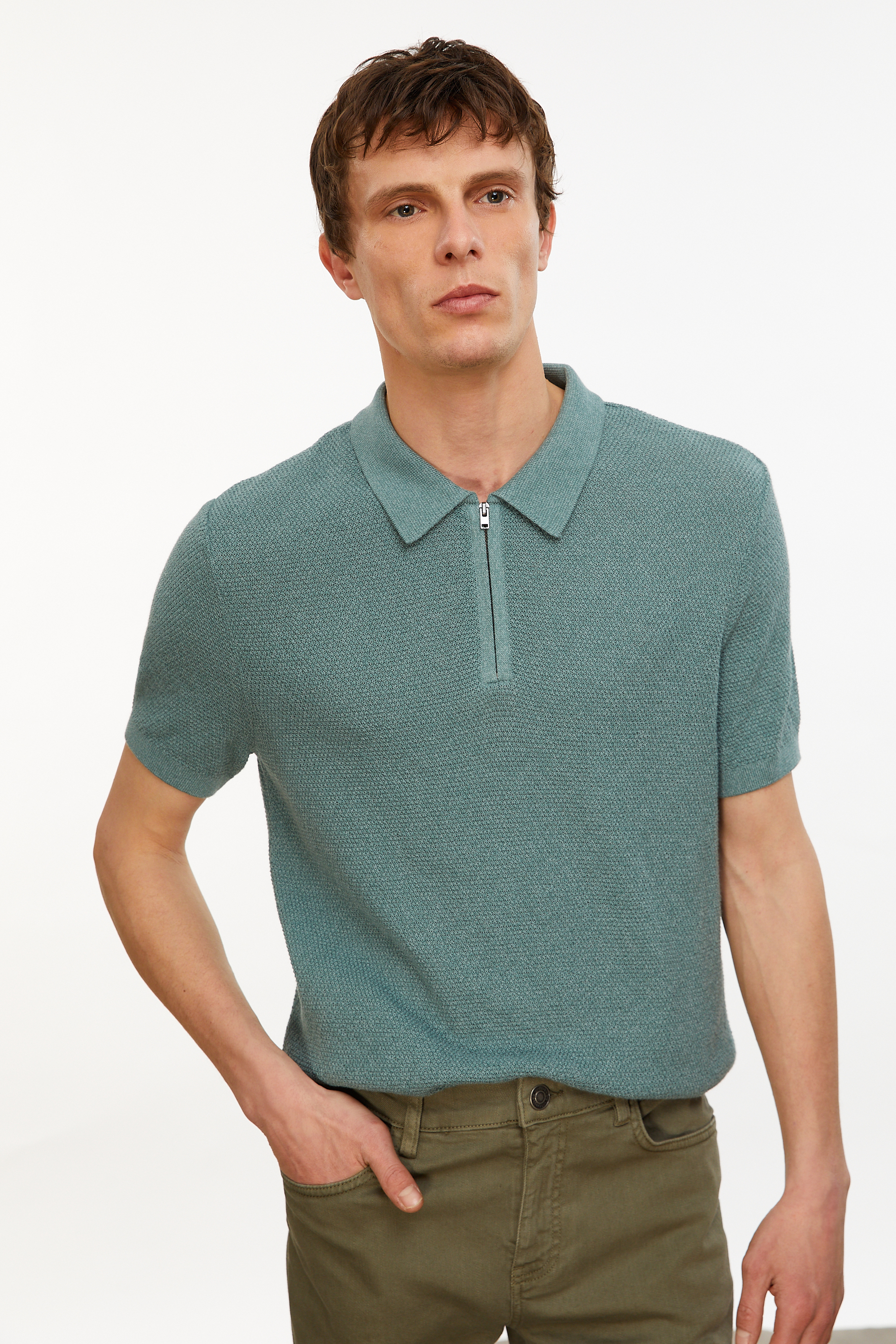 DOKULU POLO YAKA KISA KOLLU TRİKO