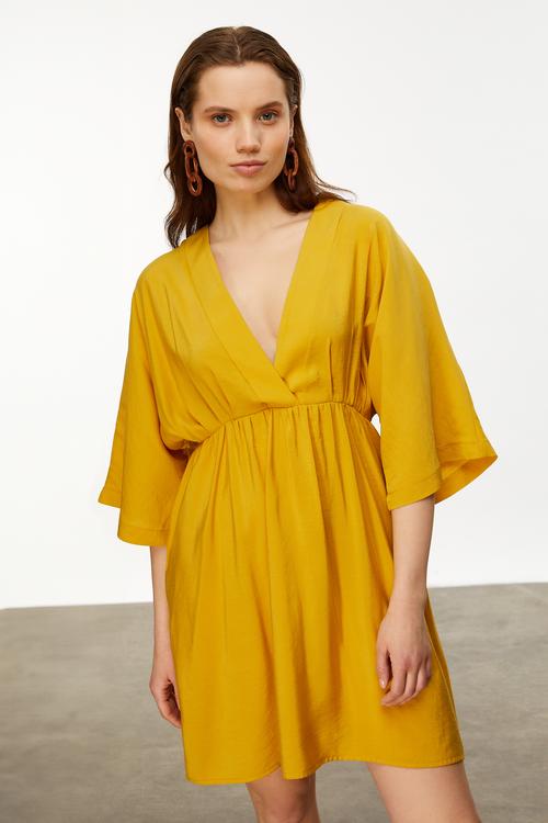  MODAL KARIŞIMLI V YAKA MİNİ ELBİSE